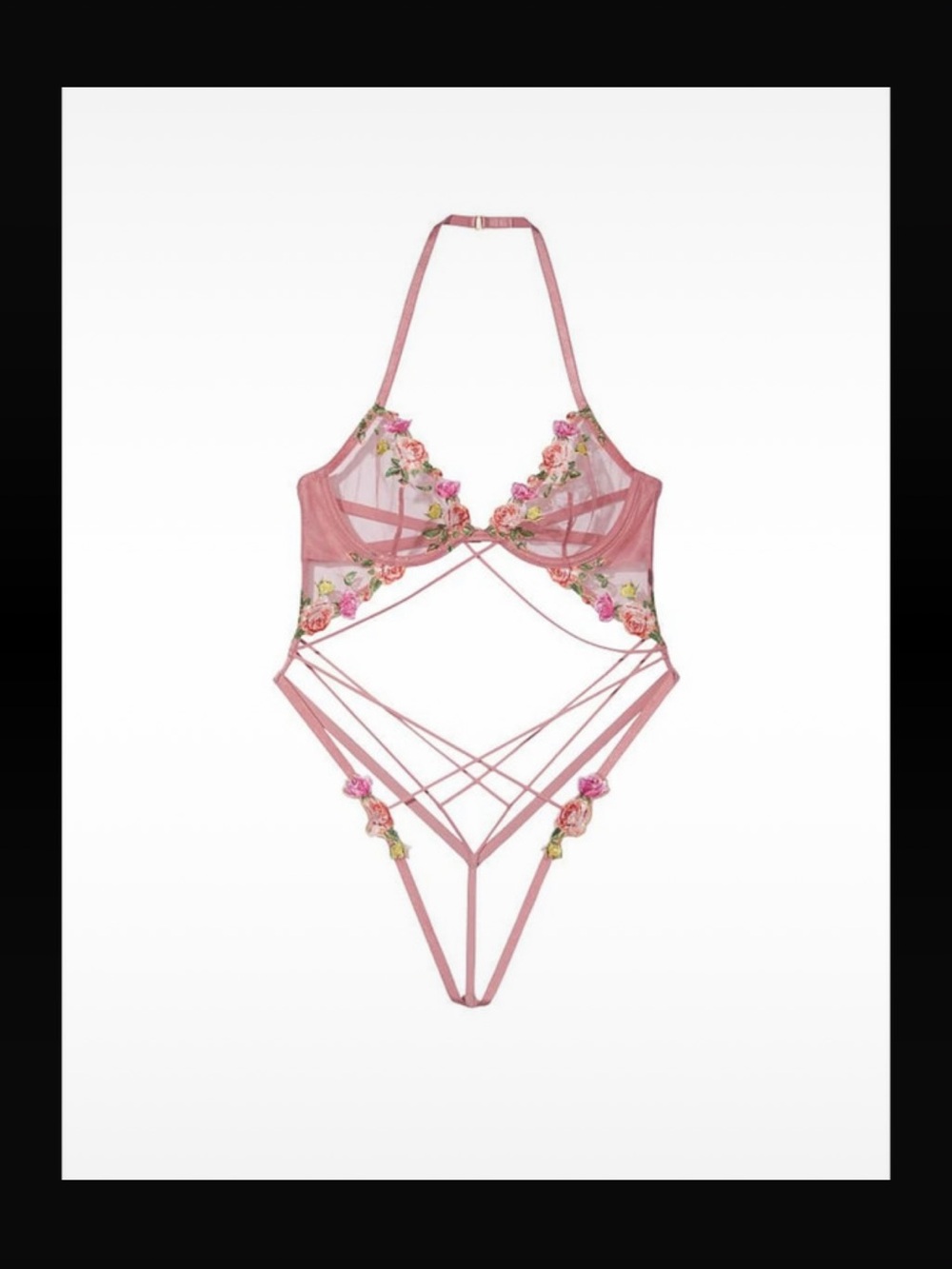 Victoria's Secret Dusty Rose Floral Embroidered Strappy Teddy